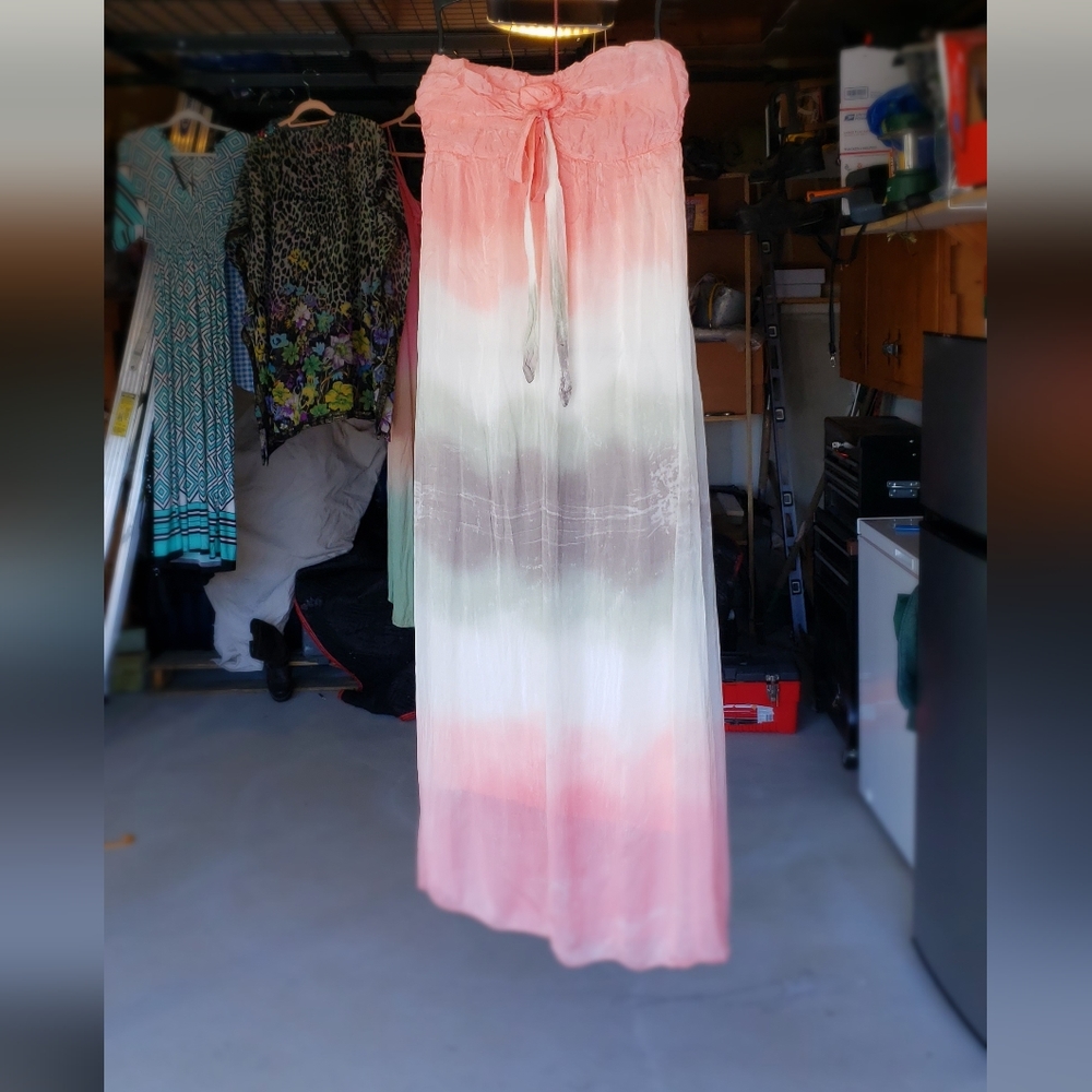 Silk Strapless TIE-DIE Maxi Dress - Picture 12 of 14